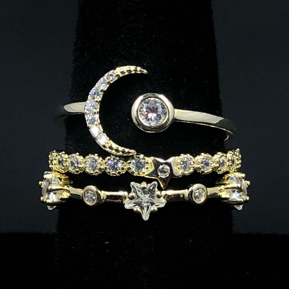 Isabella M 14KGP 925 Sterling Silver Stackable Rings with Sparkling CZ’s - Picture 10 of 12